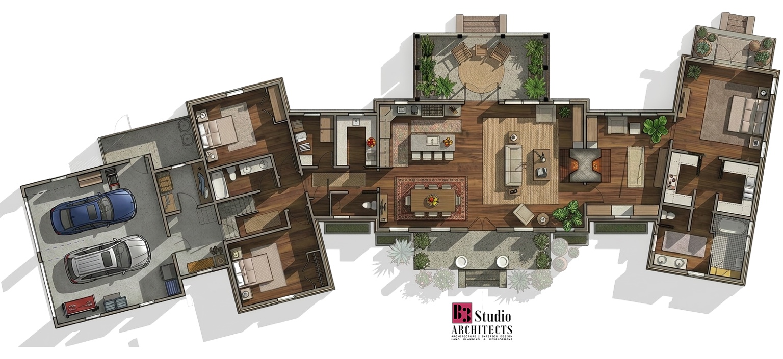 Furnished main-level floor plan rendering for 2 Blake Lane